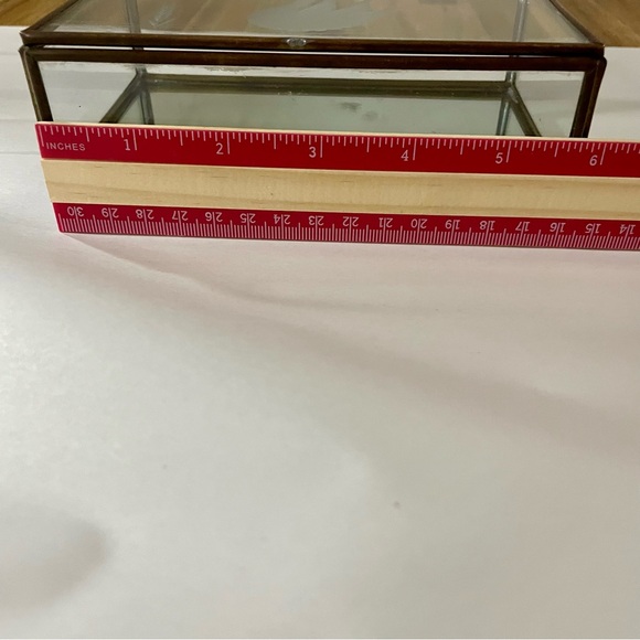 Vintage Etched Glass & Brass Frame Footed Jewelry Vanity Box Mirror 1970’s Swan - Picture 5 of 11